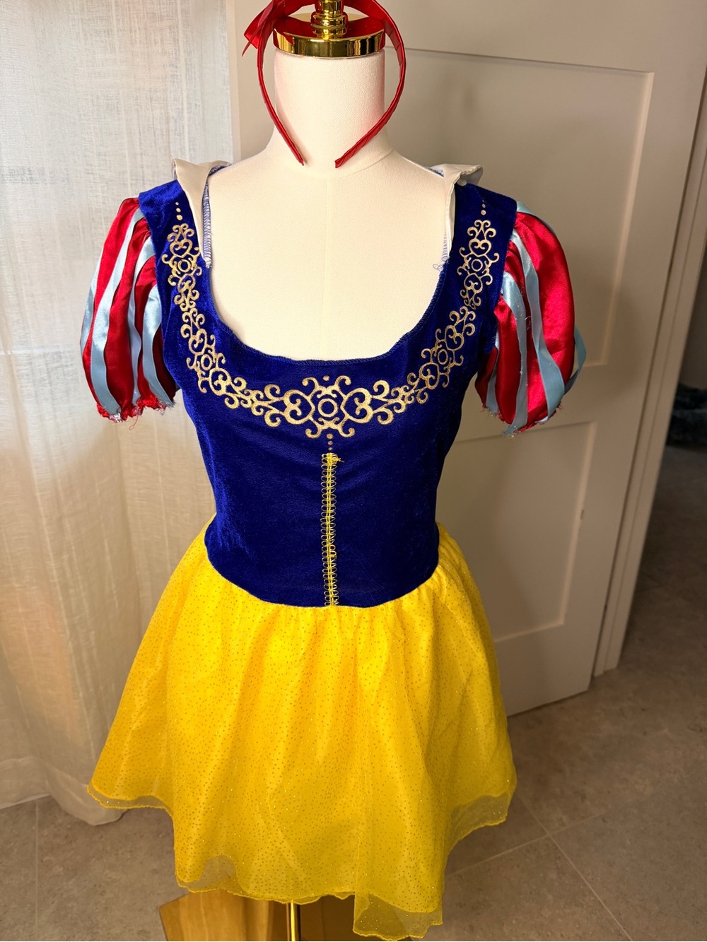 Disney Snow White Mini Costume Dress w/ Red Bow Headband One Size